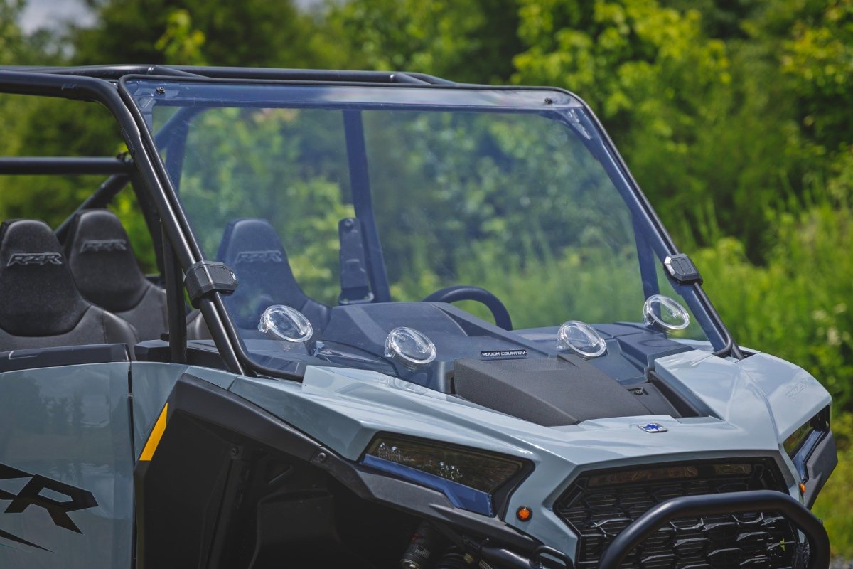 Polaris RZR XP 4 1000 Vented Full Windshield - Front - Rough Country - Scratch-Resistant Polycarbonate with 4 Adjustable Vents (1/4 in)